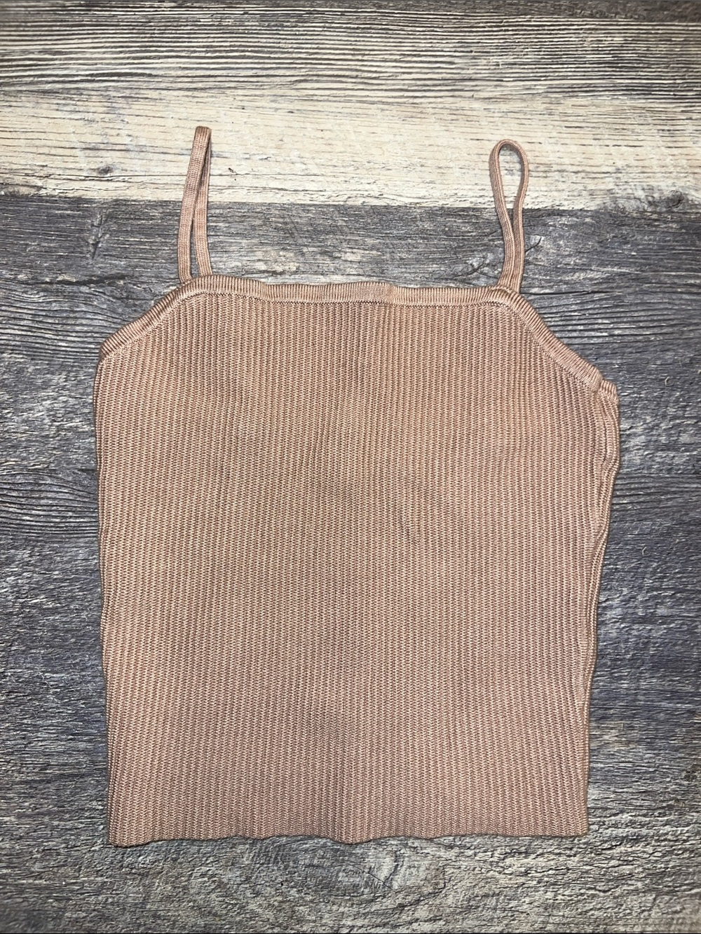 Abercrombie Soft A&F Ribbed Square Neck Crop Tank Brown Small
